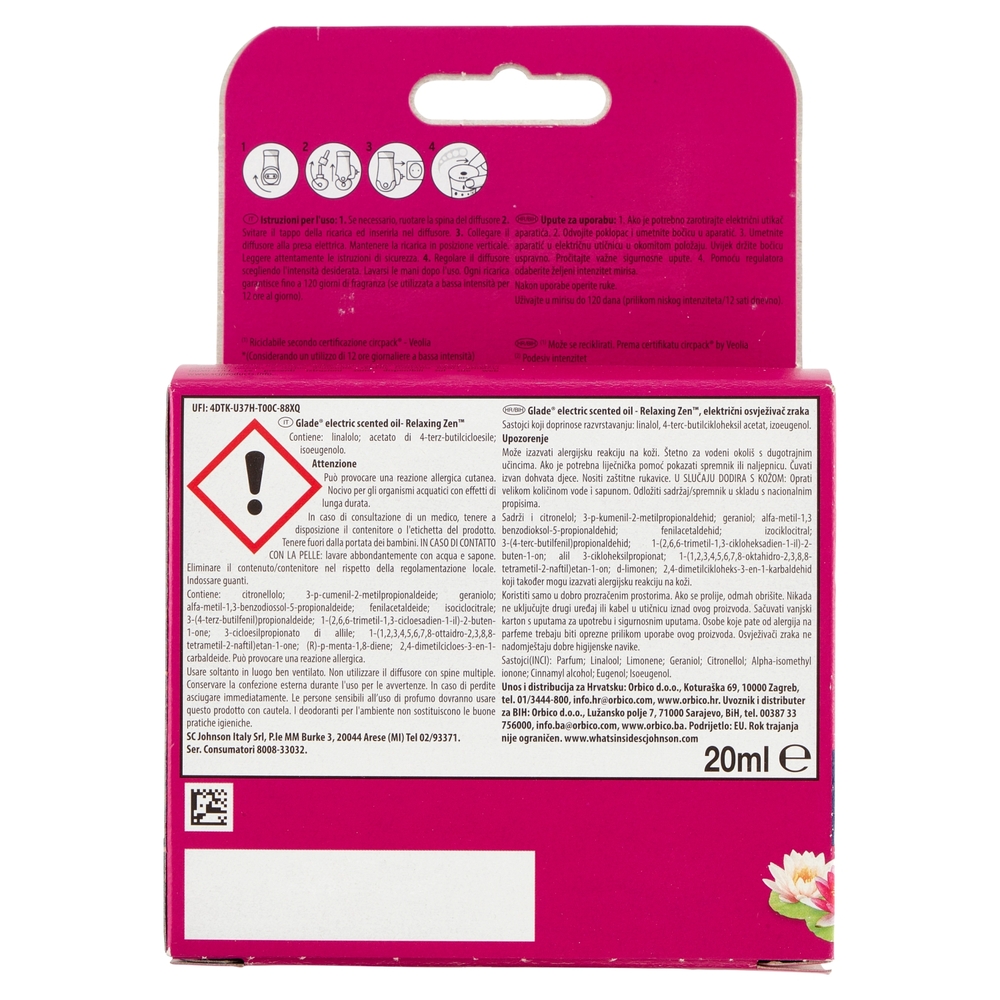 Glade® Liq. Elettrico Base con Ricarica, Profumatore per ambienti, Fragranza Relaxing Zen 20ml